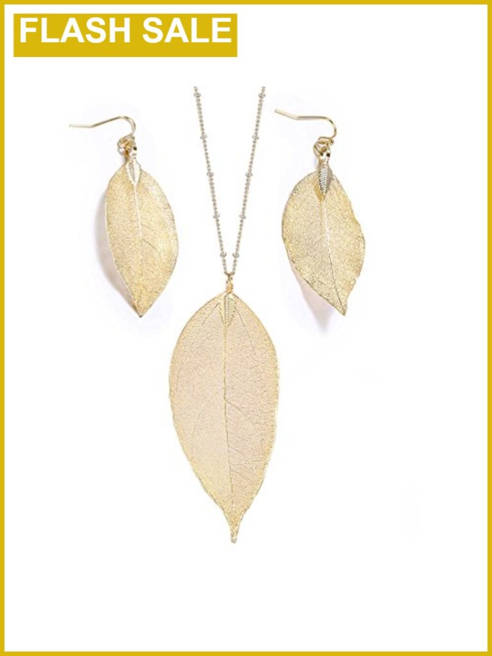14k Gold Leaf Necklace Earring Set Boho Natural Leaf Jewelry Gift